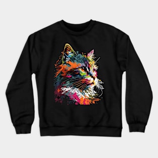 Colorful Art Cat Gift Retro Vintage Funny Cat Crewneck Sweatshirt